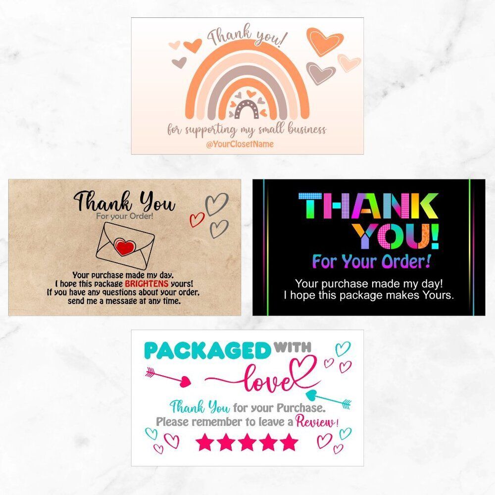 100 Assorted Thank You Cards – 3.5" x 2" Glossy Business Cards – Small Business - Picture 7 of 11